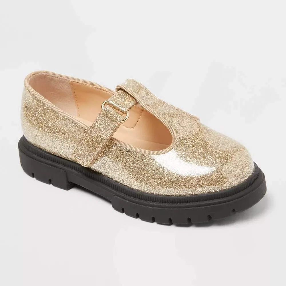 Cat & Jack Toddler Wende T-Strap Mary Jane Flats Gold Size 6T – New With Tags